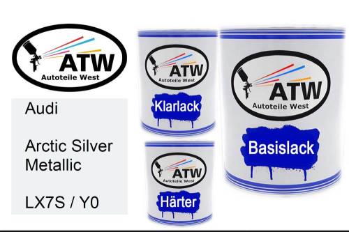 Audi, Arctic Silver Metallic, LX7S / Y0: 1L Lackdose + 1L Klarlack + 500ml Härter - Set, von ATW Autoteile West.